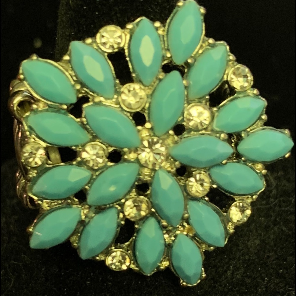 Costume Turquoise and Zirconia statement ring - Picture 1 of 6